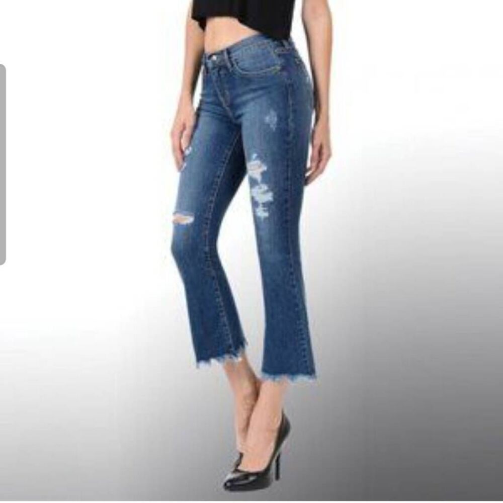Angry Rabbit Distressed Blue Cropped Flare Jeans